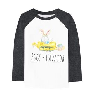 Dutut Boys Girls Shirt Eggs-Cavator Raglan 3/4 Sleeve Easter Spring NWOT